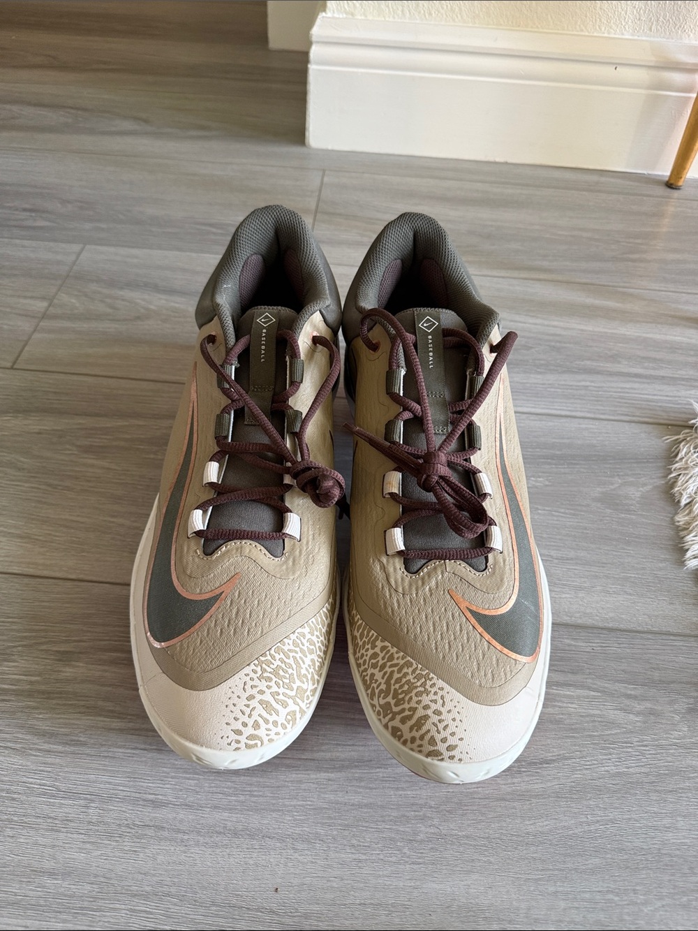 Nike Tan and Olive Lightweight Trainer with Peach Swoosh